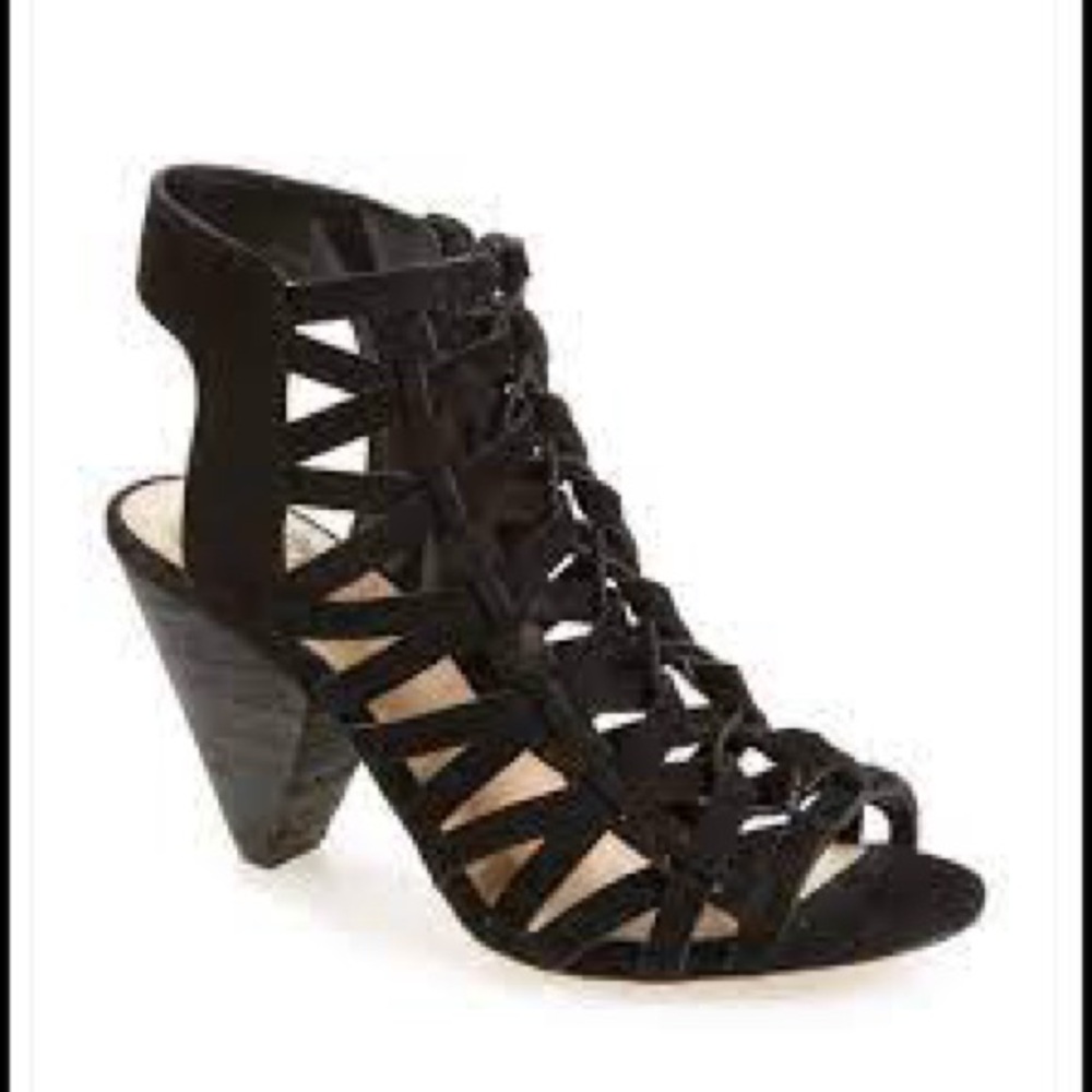 Vince Camuto Elishan Caged Peep Toe Gladiator Sandals / Booties Size 7.5 Black